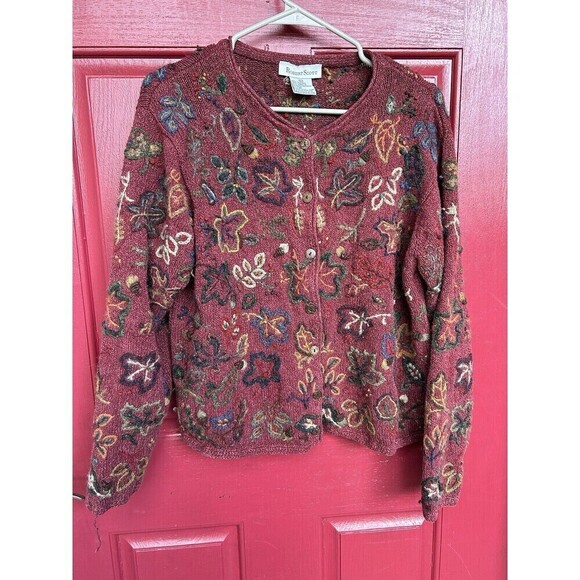 Vintage Teacher Sweater L Silk Wool Cardigan Grannycore M Medium Farm Fairycore - Picture 1 of 7